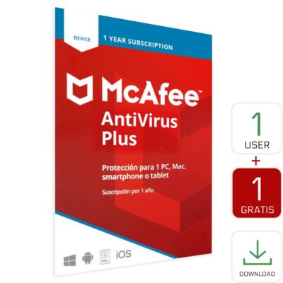 McAfee Antivirus Plus 1 User 1 Año + 1Pc GratisEDICIÓN GLOBAL